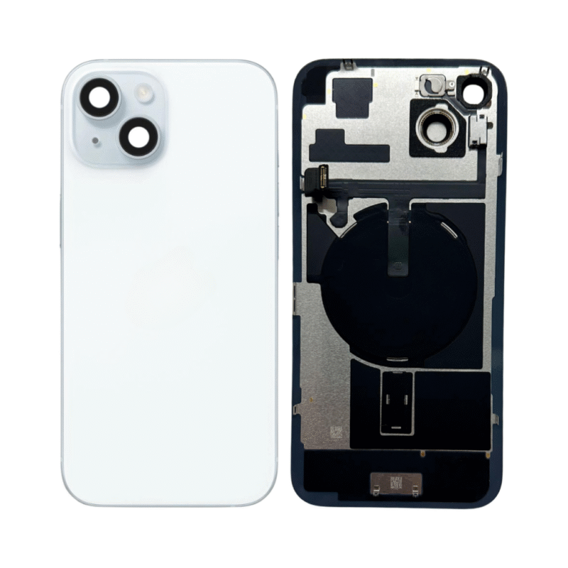 iphone 15 back glass with steel plate, wireless nfc charging magsafe magnet & flashlight flex (blue)