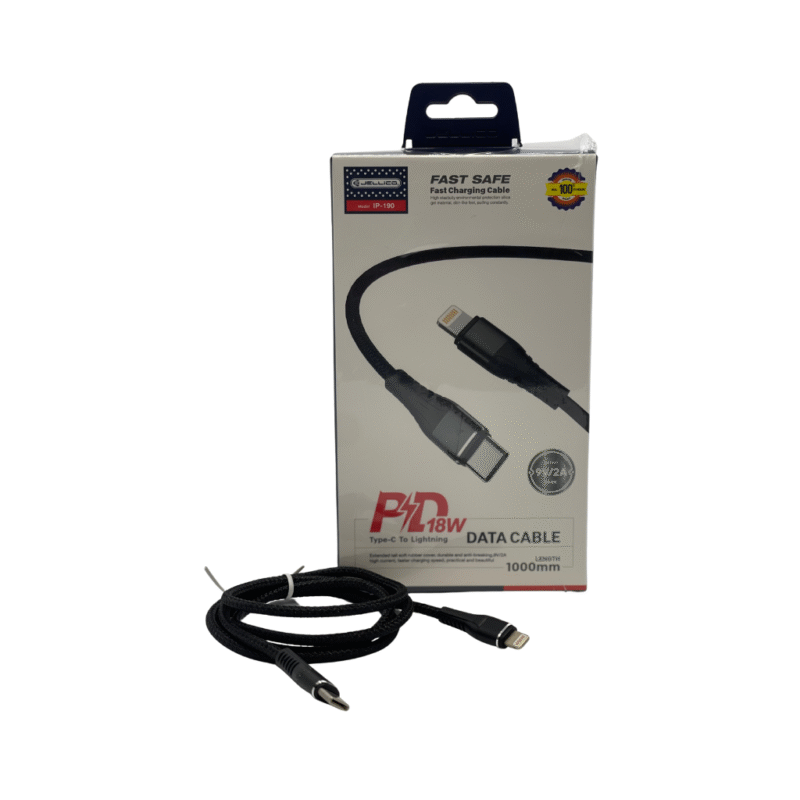 jellico ip 190 pd 18w usb c to lightning data cable (1m) black